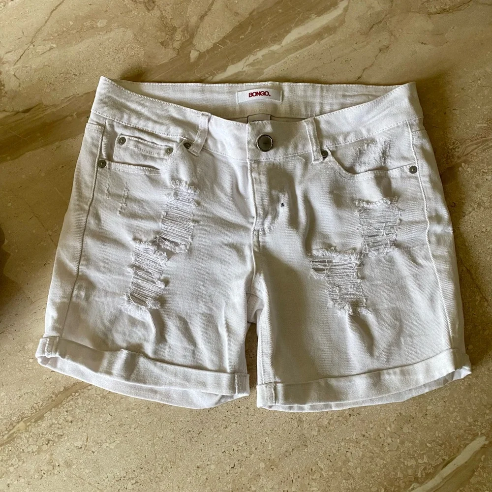 BONGO White Distressed Roll-Cuff Denim Shorts